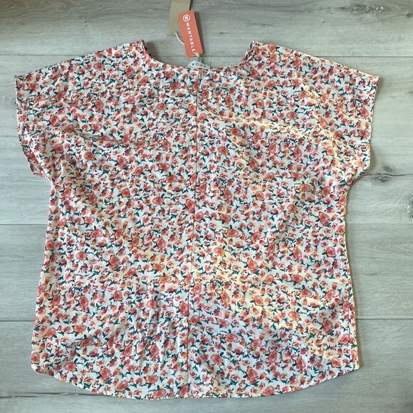 ACOA Collection Floral Woven S/S‎ Twist Front Top Pink/Blue XL Nwt - Picture 4 of 4